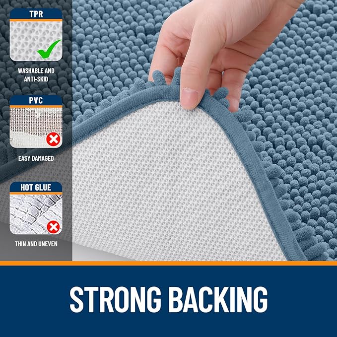 OLANLY Bathroom Runner Rugs 47x24, Soft Absorbent Chenille Bath Rugs, Rubber Backing Quick Dry, Machine Washable Long Bath Mats for Bathroom Floor, Tub and Shower, Home Decor Accessories, Airy Blue