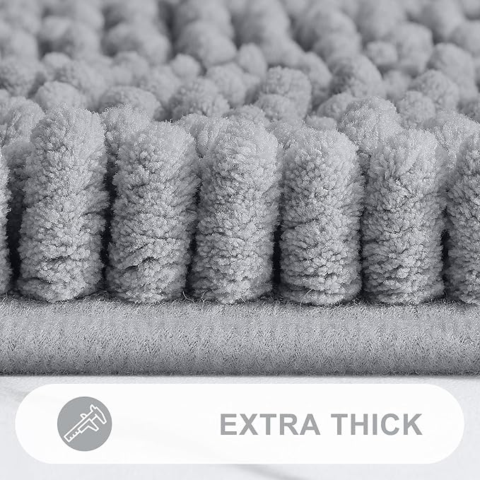 Grandaily Chenille Striped Bathroom Rugs 30x20, Extra Thick and Absorbent Bath Mats, Non-Slip Soft Plush Shaggy Shower Carpet, Machine Wash Dry, Bath Rug for Bathroom, (Medium, Light Grey)