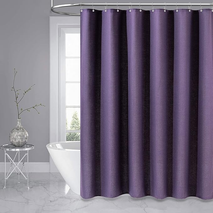 Dynamene 60 inch Stall Shower Curtain - Waffle Weave Heavy Duty Thick Fabric Shower Curtains for Bathroom, Weighted Hotel Spa Luxury Cloth Bath Curtain Set with 10 Plastic Hooks,60x72, Purple