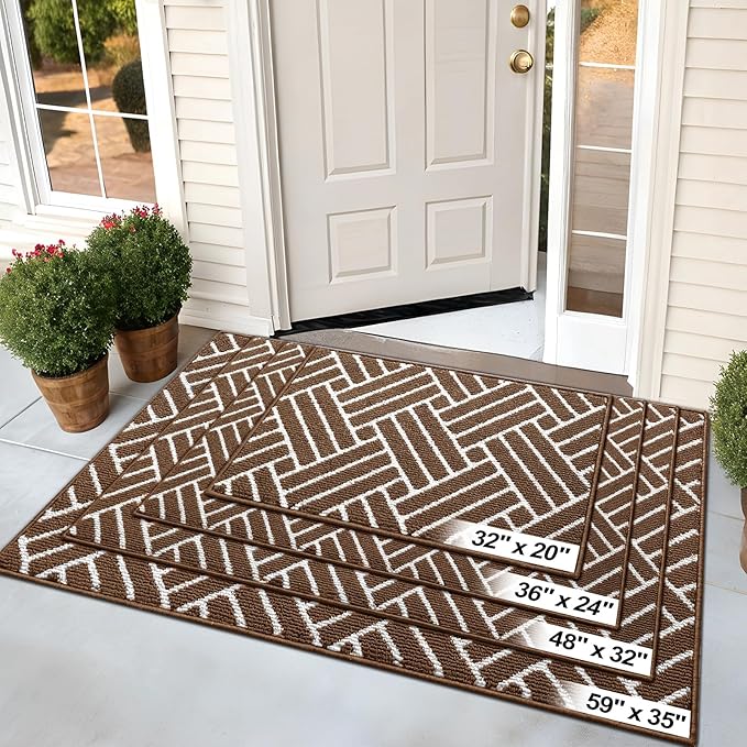 OLANLY Large Indoor Door Mat, 59x35 Inch, Dirt Resistant and Absorbent, Non-Slip Rubber Backing Floor Mats, Easy Clean Low-Profile Doormat for Entryway, Front Door, and Inside Entrance, Coffee