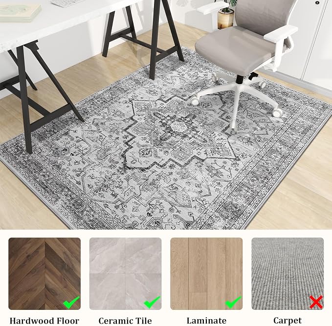 chakme Office Chair Mat for Hardwood Floor, 72"x48" Easy Glide Computer Desk Mat Protector for Rolling Chair Under Desk Rug Nonslip Backing, Machine Wash, (Boho)