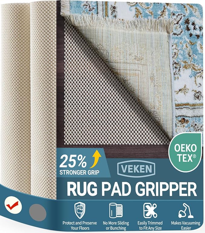 Veken 8x11 Ft Rug Pad Gripper for Hardwood Floors, Non Slip Rug Pads for Area Rugs, Thick Rug Grippers for Tile Floors, Under Carpet Anti Skid Mat, Keep Your Rugs Safe and in Place