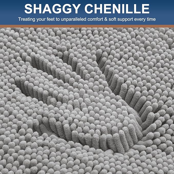 Smiry Luxury Chenille Bathroom Rugs 70x24, Extra Soft and Absorbent Shaggy Bath Mat, Machine Washable, Non-Slip Plush Carpet Runner for Tub, Shower, and Floor, Home Decor Accessories, Light Grey