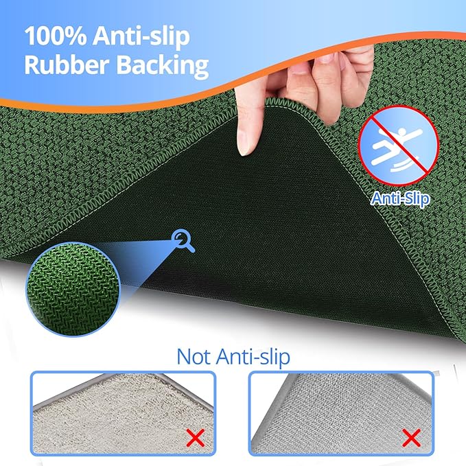 HOMTEB Toilet Rugs U Shaped Washable 24x20, Ultra Thin Toilet Rug Super Absorbent, Toilet Mat Rubber Backing Non-Slip, Toilet Mats Machine Washable Dry Quickly, Contour Bathroom Rugs for Toilet-Green