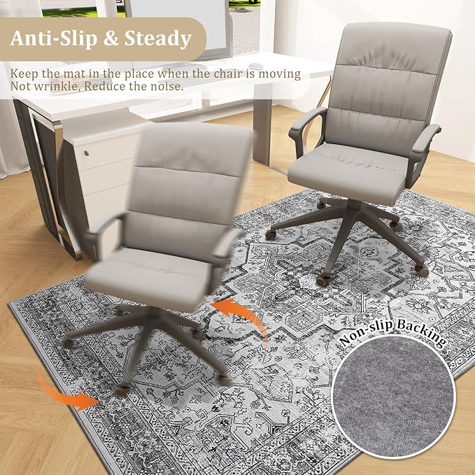 chakme Office Chair Mat for Hardwood Floor, 72"x48" Easy Glide Computer Desk Mat Protector for Rolling Chair Under Desk Rug Nonslip Backing, Machine Wash, (Boho)