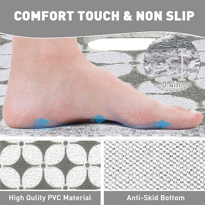 Square Shower Mat Non Slip: 24 x 24 Inch Extra Large Shower Mats with Drain Hole in Middle - PVC Loofah Anti Slip Shower Floor Matt for Inside Shower