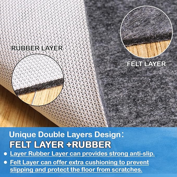 Non-Slip Rug Pads 1/4” Thick, 2x10Ft Waterproof Rugs Non Skid Rug Pad for All Floors and Finishes Durable Hardwood Floor Protective Felt Keeps Rugs in Place, Safe and Secure