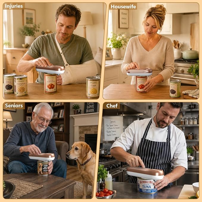 Electric Can Opener, One Touch Automatic Can Opener for Seniors, Rechargeable Cordless Can Openers, Auto‑Stop Smooth Edge Lid Cutter, Fits All Can Sizes, Food Safe Kitchen Gadget for Arthritis