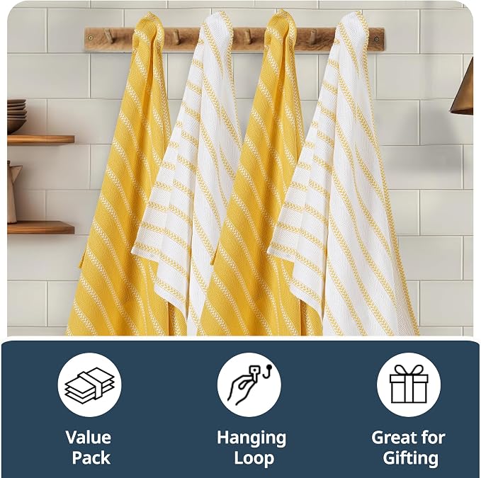 LANE LINEN Kitchen Towels Set - Pack of 4 Cotton Dish Towels for Drying Dishes, 18”x 28”, Absorbent Tea Towels, Quick Drying Kitchen Towel Set - Lemon Yellow
