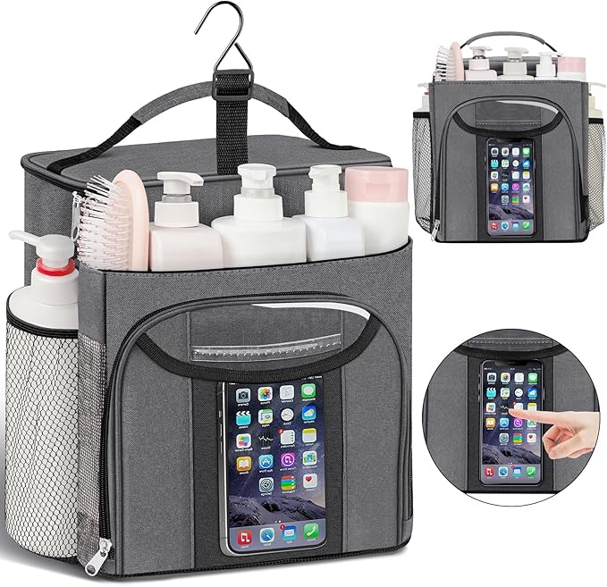 Attmu Shower Caddy Portable, Hanging Shower Bag for Dorm Room College, Large Capacity Quick Dry Mesh Tote Bag for Travel Camping Essentials (Gray)