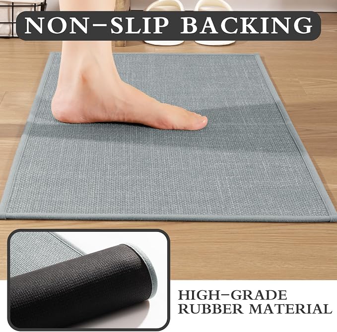 YIHOUSE Light Grey Bathroom Rug Sets 2 Piece, Bath Mat Quick Dry, Thin Bath Rug Set, Absorbent Bath Mat for Bathroom Non Slip Washable for Toilet and Floor 17.5"x24"U+17"x24"