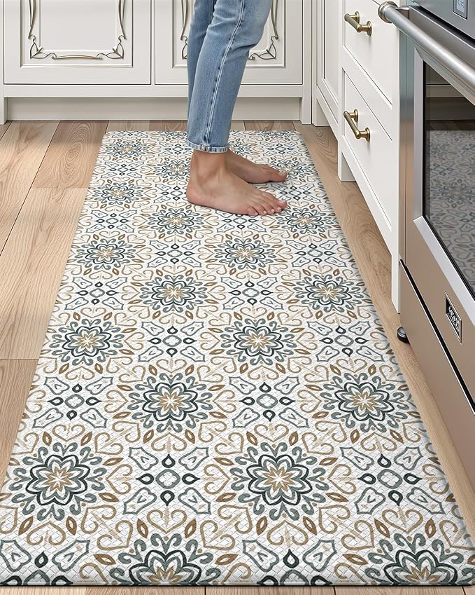 LUMI Anti Fatigue Kitchen Cushioned Mat for Floor, Padded Waterproof Runner for Standing, Stain Resistant Comfort Rugs for Home, Sink, Laundry, 24x87