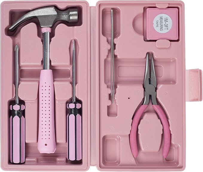 Household Tool Box - 7-Piece Handheld Tool Kit With Hammer, Phillips Screwdrivers, Long-Nose Pliers, Tweezers, and Tape Measure by Stalwart