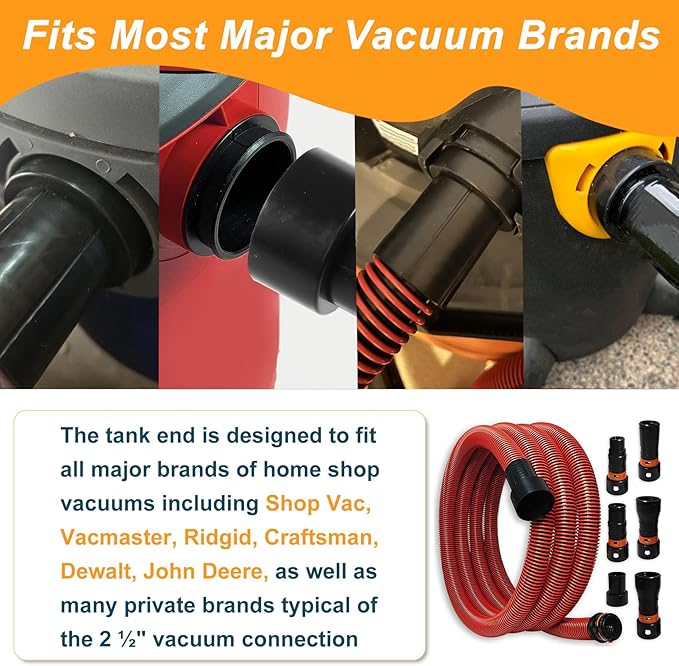 16FT Shop Vac Hose, Dust Collection Hose Kit for Home&Shop Vacuums System with 6 Adapters for Woodworking Power Tool & Sander, Compatible with festool/dewalt/bosch/ryobi/, etc Most Multi-Brands