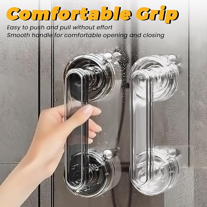 Huakaile 2 Pieces Transparent Suction Cup Handle for Sliding Glass Door, Hole-Free Waterproof Suction Grab Bars for Shower Heavy Duty Window Kitchen Drawer Bathroom (Transparent)