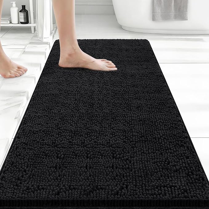 Bcoimo 44x24 Chenille Bath Mat – Non-Slip with Backing Bath Rug Ultra-Absorbent and Machine Washable Bathroom Mat Quick-Dry Design. Ideal for Bathroom Shower and Tub Areas