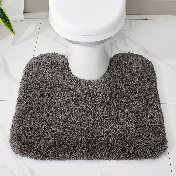 Disolla Toilet Mat 22x24 - Non Slip Fluffy U-Shaped Contour Rug, Ultra-Soft Plush Toilet Floor Mat, Absorbent & Machine Washable, Dark Grey