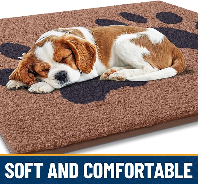 Smiry Dog Door Mat for Muddy Paws, Absorbs Moisture and Dirt, Low-Profile Entryway Mat with Non-Slip Backing, Entry Indoor Outdoor Doormat for Inside Floor (30x20 Inches, Camel and Black, Paw)