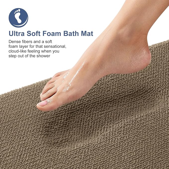 OLANLY Thick Memory Foam Bathroom Runner Rugs 44x24, Extra Soft Absorbent Long Bath Rug, Quick Dry Bath Mats, Non-Slip, Machine Washable Mat for Bathroom, Tub and Shower, Home Decor Accessories, Tan