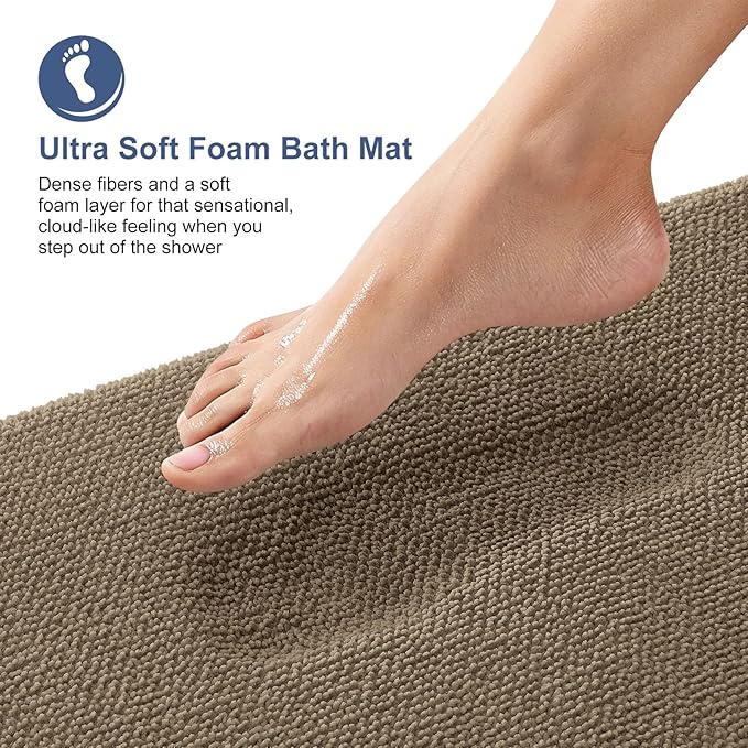 OLANLY Thick Memory Foam Bathroom Runner Rugs 47x20, Extra Soft Absorbent Long Bath Rug, Quick Dry Bath Mats, Non-Slip, Machine Washable Mat for Bathroom, Tub and Shower, Home Decor Accessories, Tan