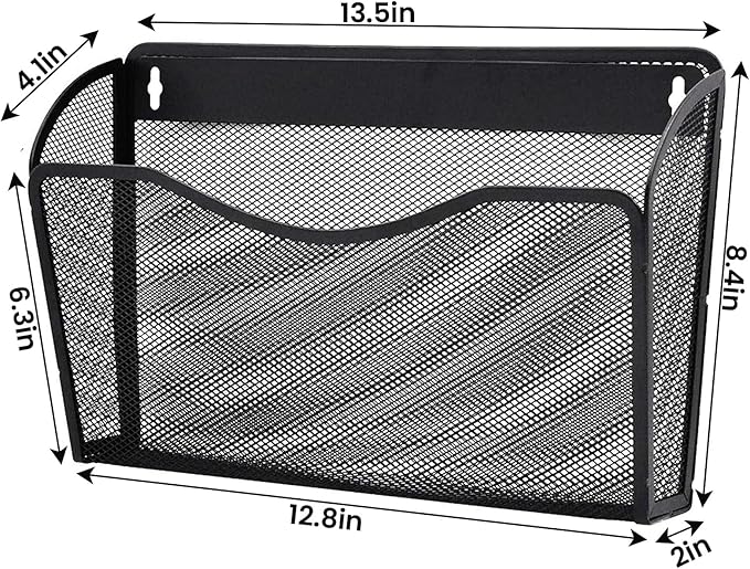 Gawerk 6 Pack Wall File Organizer, Mesh Wall File Pocket Mail Organizer Hanging Metal Vertical Wall Mounted File Holder for Office/Home