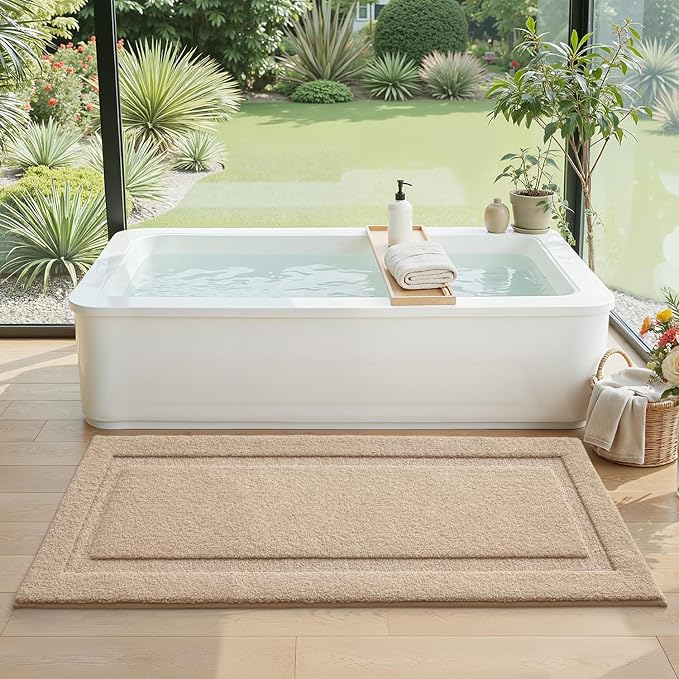 LUMI Extra Large Ultra Soft Bathroom Rugs Non Slip with Rubber Backing, Absorbent Washable Bath Mat Quick Dry, Upgraded Premium Microfiber Plush Carpet for Bathtub and Shower Floor, Beige, 24x60