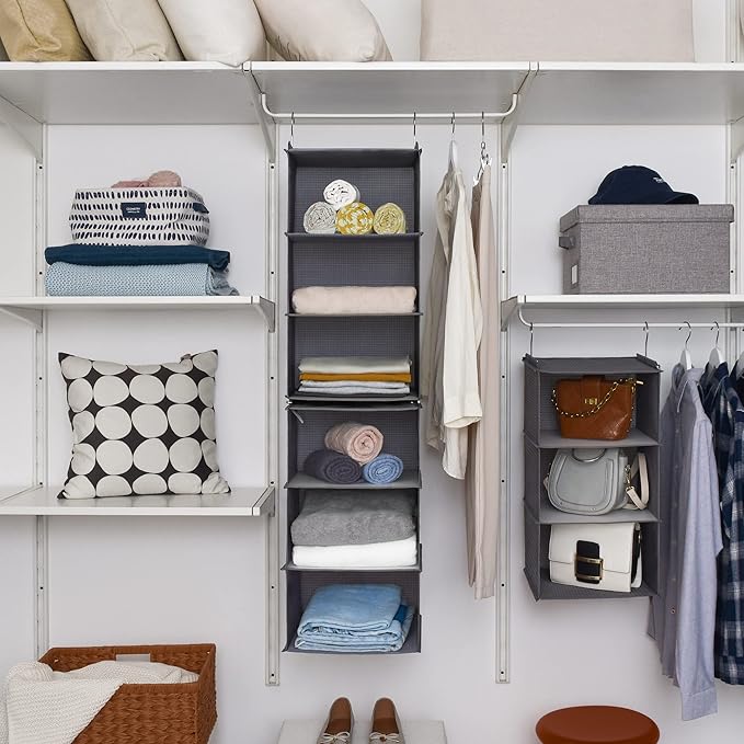 GRANNY SAYS 6-Shelf Hanging Organizer for Closet, Separable to 2 Pack 3-Shelf Hanging Shelves, Hanging Organizer for Bedroom, Ash Gray