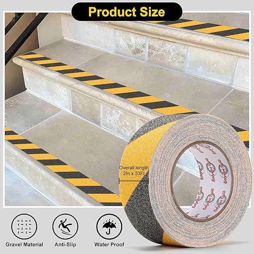 Anti Slip Tape Yellow/Black 2 Inch x 33 Ft, Non Slip Waterproof Safety Grip Adhesive Traction Warning Tape for Steps, Stair Treads and Ramps, Indoor & Outdoor Use