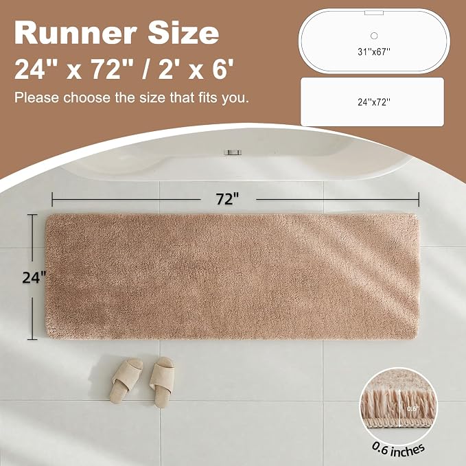 TYUU Bathroom Runner Rug, Ultra Soft Long Bath Mat Super Absorbent Quick Dry Bathroom Runner Rugs 24 x 72 Non Slip Washable, Beige 24" x 72"