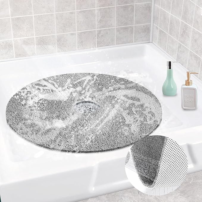 Shower Mat Non Slip, Round Shower Mat for Inside Shower, Non Slip Bathtub Mat, Fast Drying Bath Tub Mats, Loofah Mat for Shower Bathroom, Quick Drying, Resistant (Grey, 32 x 32 Inch)