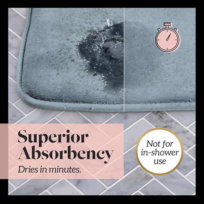 Memory Foam Bath Mat Non Slip Absorbent Super Cozy Velvet Bathroom Rug Carpet (60 inches X 24 inches, Smoke Blue)