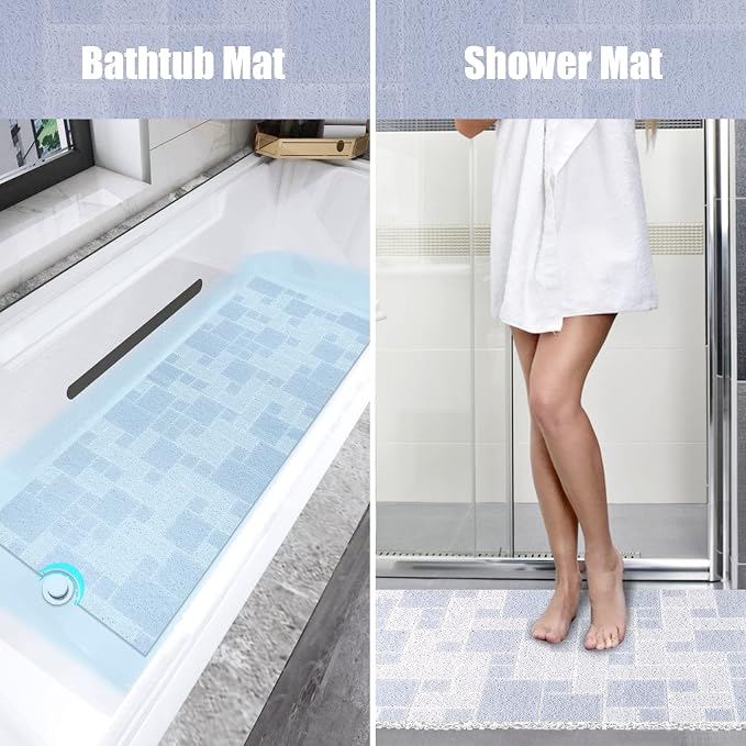 Shower Mat Non Slip Extra Long Bath Tub Mat Non Slip 16''x39'' Loofah Bathroom Shower Mat for Inside Shower Soft Textured Foot Massage Pad Bathroom Floor Mat for Wet Area No Suction Cups Quick Dry