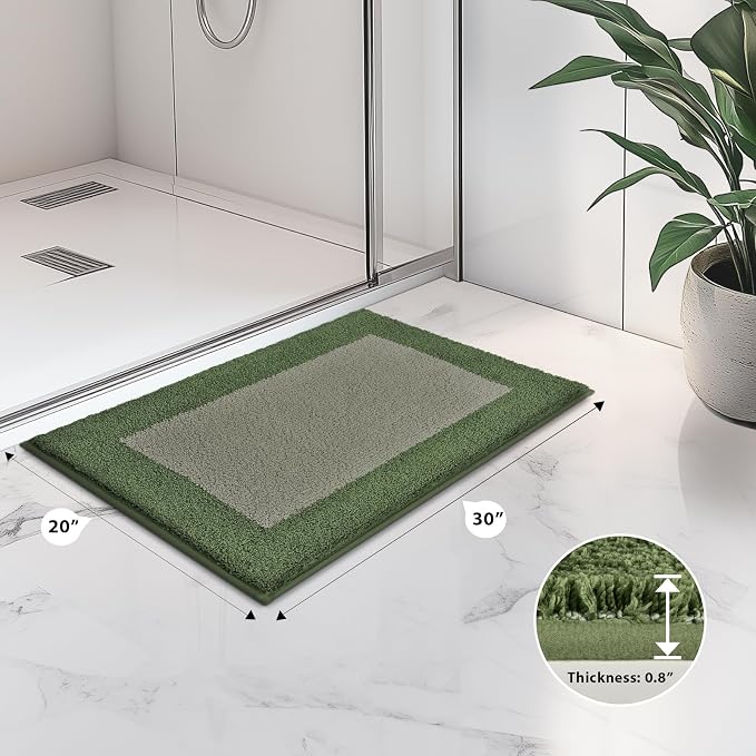 anllugs Bathroom Rugs 20" x 30", Non-Slip Extra Soft Absorbent Bath Rugs, Machine Washable Quick Dry Bath Mats for Bathroom Floor, Shower, Bathtub and Sink, Sage Green & Budding Green