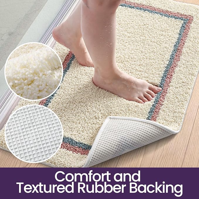 DEXI Bathroom Rugs 36x24, Absorbent Extra Soft Plush Microfiber Bath Mat for Bathroom, Non Slip Washable Bathmat Quick Dry for Shower Floor, Sink, Tub, Laundry Room, Ivory