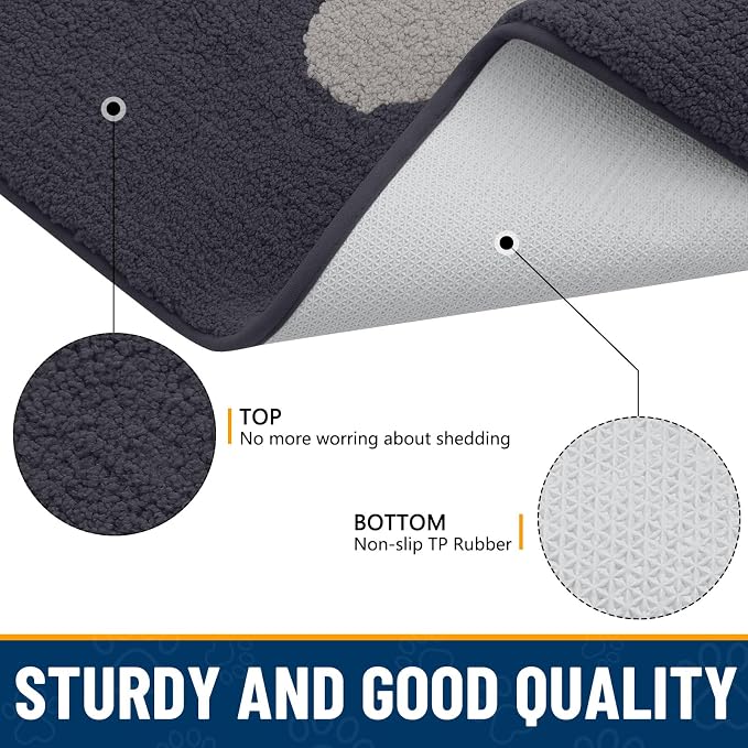 Smiry Dog Door Mat for Muddy Paws, Absorbs Moisture and Dirt, Low-Profile Entryway Mat with Non-Slip Backing, Entry Indoor Outdoor Doormat for Inside Floor (70x24 Inches, Dark Grey, Paw
