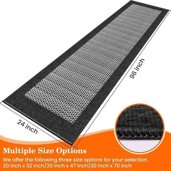 StepRite Kitchen Rugs, Kitchen Mats for Floor, 96"x24" Non-Slip Machine-Washable Kitchen Throw Rug, Absorbent Runner Rugs Office, Sink Standing Desk Mat, Decor Carpet, Black