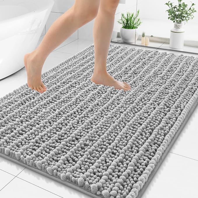 Smiry Bathroom Rugs Mat 48x32, Extra Soft Absorbent Chenille Bath Rugs, Non Slip Rubber Backing Machine Washable Quick Dry Bath Mats for Bathroom Floor, Tub, Shower, Home Decor Accessories, Light Grey