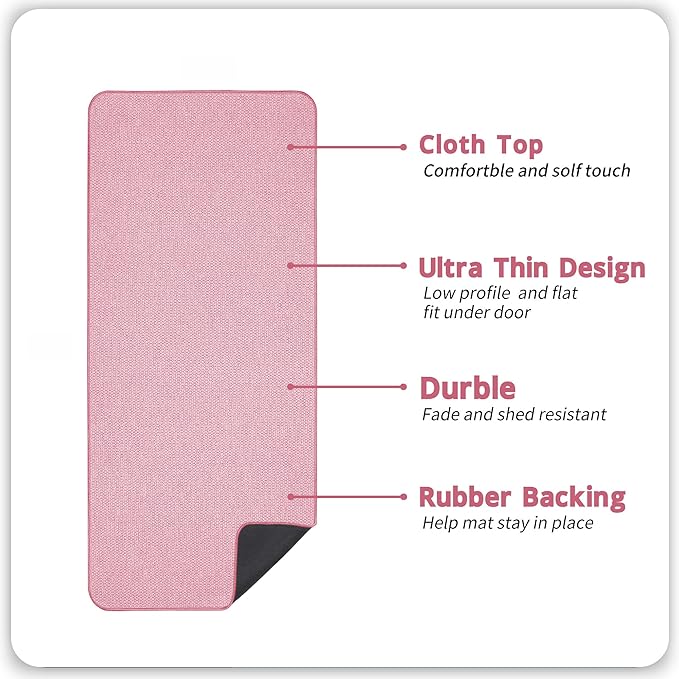 Bosap Bath Mat,Ultra Thin Bathroom Runner Rugs,Large Bath Mats for Bathroom,Quick Dry,Non-Slip,Machine Washable,Low Pile,Bath Rug,Shower Outside,Sink,Home Decor Accessories.Pink,2'x6'(24x72inch)
