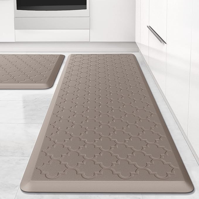 Kitchen Mat [2 PCS] Cushioned Anti-Fatigue Floor Mat Water Resistant Non-Skid Ergonomic Comfort Foam Rugs Standing Mat for Kitchen Floor Office Sink Laundry(Khaki)