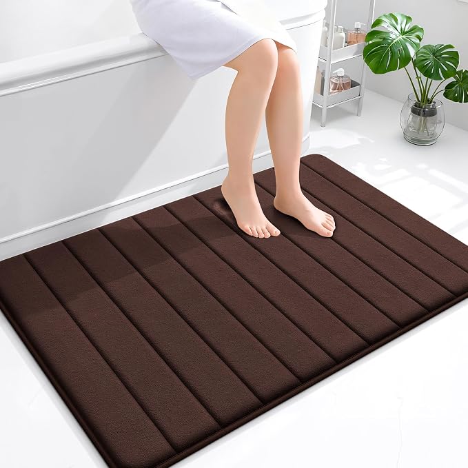 OLANLY Memory Foam Bath Mat 44x32, Super Soft Absorbent Bathroom Rugs, Quick Dry, Machine Washable Shower Floor Rugs, Bathmat Carpet, Bathroom Home Decor Accessories, Brown