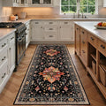 RELEANY Area Rugs Runner 3'x6' Washable Non-Slip, Floral Vintage Distress Medallion Carpet for Kitchen Hallway Bedroom Beside Laundry Room Bathroom, Black Colorful Floral Dark Tan