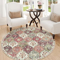 Lahome Moroccan Trellis Round Area Rugs, Washable Small Round Rug 3ft Non-Slip, Soft Vintage Ultra-Thin Circle Carpet for Bedroom Entryway Laundry Bathroom Elise, Orange/Terracotta