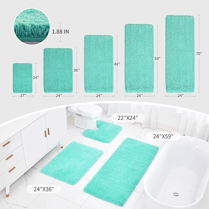 Disolla Mint Green Bathroom Rug 24x36 - Non-Slip Plush Thick Bath Mat, Highly Absorbent & Ultra Soft Fluffy Floor Mat, Machine Washable for Shower and Tub