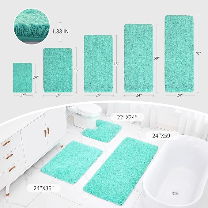 Disolla Mint Green Bathroom Rug 20x32 - Non-Slip Plush Thick Bath Mat, Highly Absorbent & Ultra Soft Fluffy Floor Mat, Machine Washable for Shower and Tub