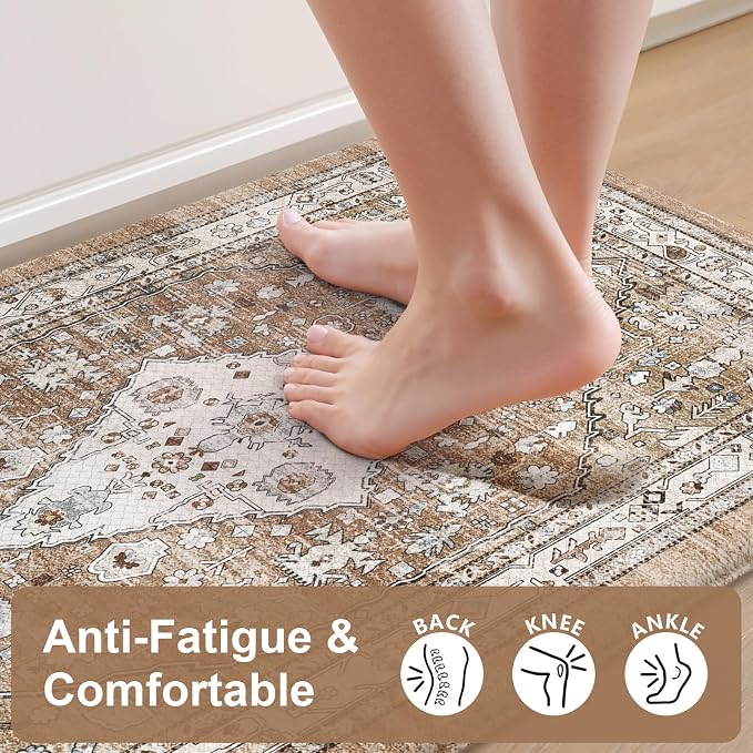 Collive Boho Kitchen Mats for Floor 2 Piece, Cushioned Anti Fatigue Mat Comfort Soft Standing Desk Carpet, Non Skid Wforaterproof Sink Rug for Home Office, Decor, 17.3"x29"+17.3"x47"
