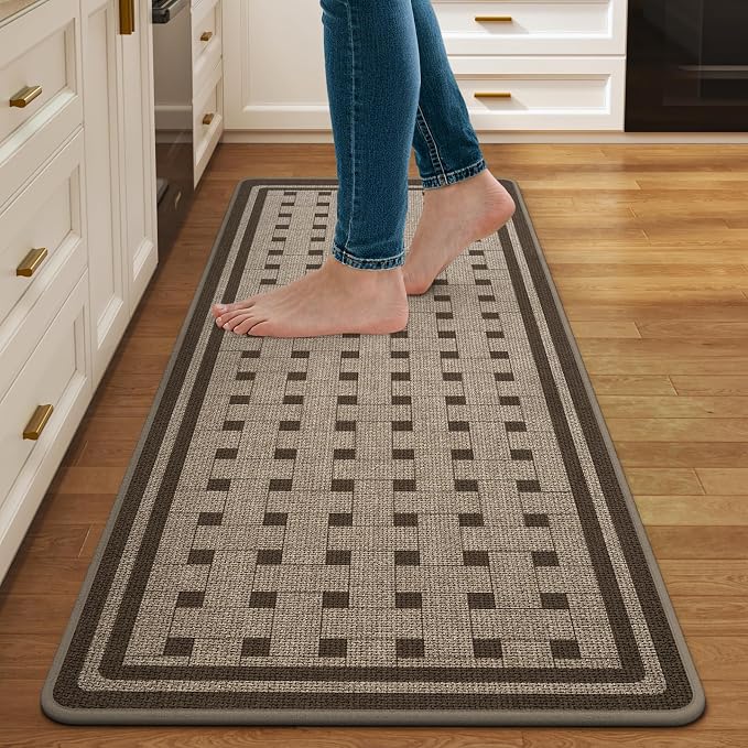 Kitchen Mats for Floor, 17''x47'' Washable Absorbent Non Slip Kitchen Mat, Braided Kitchen Runner Rug, Kitchen Sink Rug, Brown