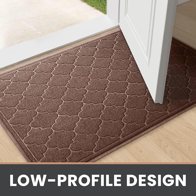 LuxStep Door Mat Large 36"x47"Indoor Outdoor Doormat, Non-Slip Low-Profile Design Floor Mat, Trap Dirt and Dust Front Door Welcome Mat for Entryway,Patio,Garage, Coffee