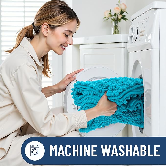 Smiry Bathroom Rugs Mat 24x16, Extra Soft Absorbent Chenille Bath Rugs, Non Slip Rubber Backing Machine Washable Quick Dry Bath Mats for Bathroom Floor, Tub, Shower, Home Decor Accessories, Aqua Sky