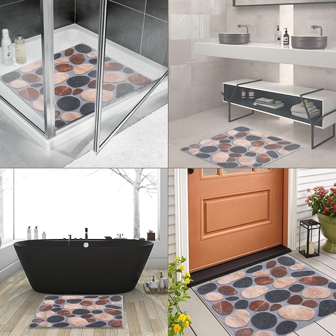 Square Shower Bath Mat Non-Slip: 36x36 Inch Large Bath Tub Mat for Inside Shower - Soft Textured with Drain Holes- Gray Bathroom Floor Safety Mat Foot Massage Scrubber