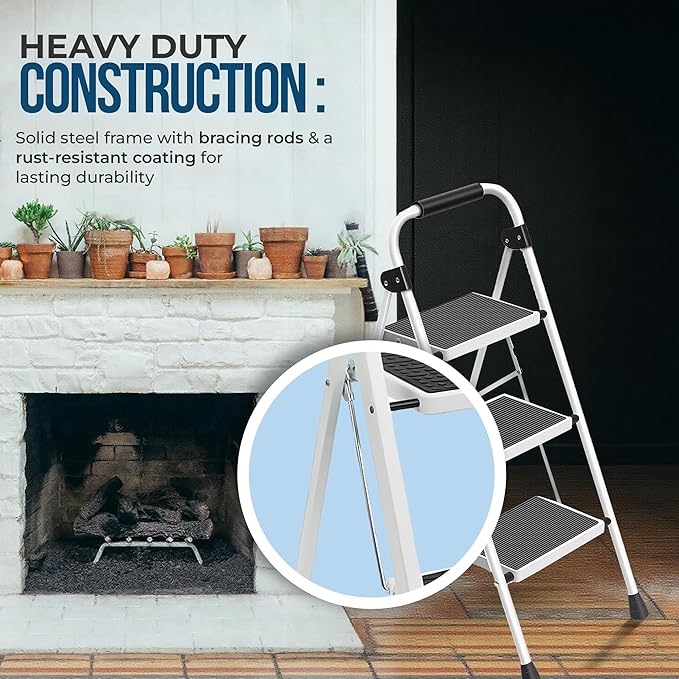 Simpli-Magic 3-Step Ladder, 350 LBS Capacity Folding Step Stool – Anti-Slip Wide Steps & Handgrip – ANSI Certified Lightweight & Durable Aluminum Stepping Stool for Kitchen, Home, Office & Garage